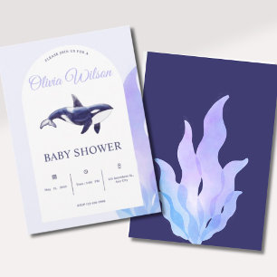 Wasserfarben-Orca-Wal-Baby-Party Einladung