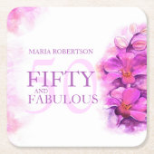 Wasserfarben-Orchideen-Blume 50. individuelle Name Rechteckiger Pappuntersetzer (Vorderseite)