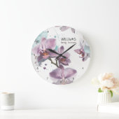 Wasserfarben Orchideen Personalisiert Große Wanduhr (Zuhause)