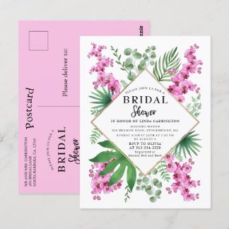 Wasserfarben Orchideen Tropische Blätter Brautpart Postkarte