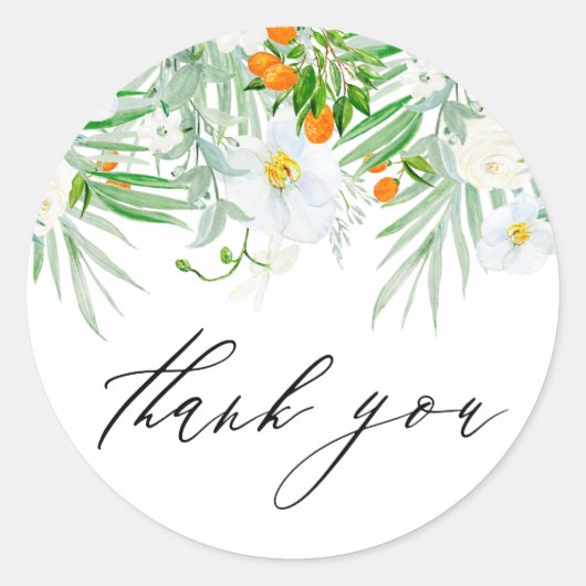 Wasserfarben Orchideen und Kumquats Sommer Vielen Runder Aufkleber (Vorderseite)