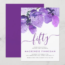 Wasserfarben Orchids Violet Fiftieth Birthday Part Einladung