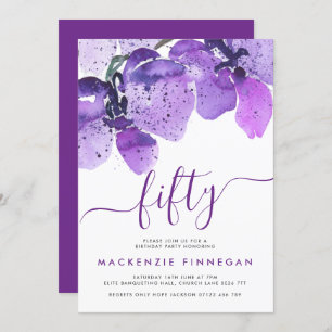 Wasserfarben Orchids Violet Fiftieth Birthday Part Einladung