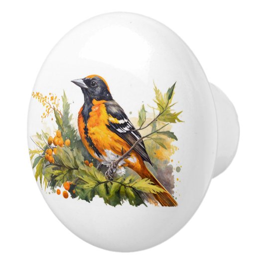 Wasserfarben-Oriole auf Branchen und Berries Keramikknauf (Rechts)