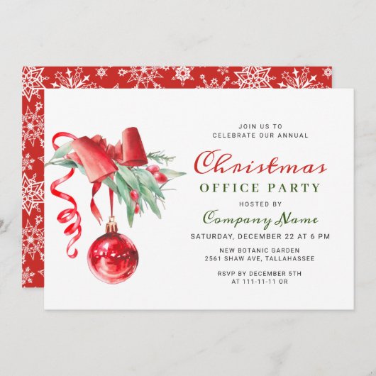 Wasserfarben-Ornament Weihnachtsfest im Unternehme Einladung (Vorne/Hinten)