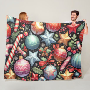 Wasserfarben Ornamente Sterne Weihnachtsfest Fleecedecke