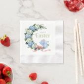 Wasserfarben-Oster-Hortensien-Kranz Süßes Kaninche Serviette (Beispiel)