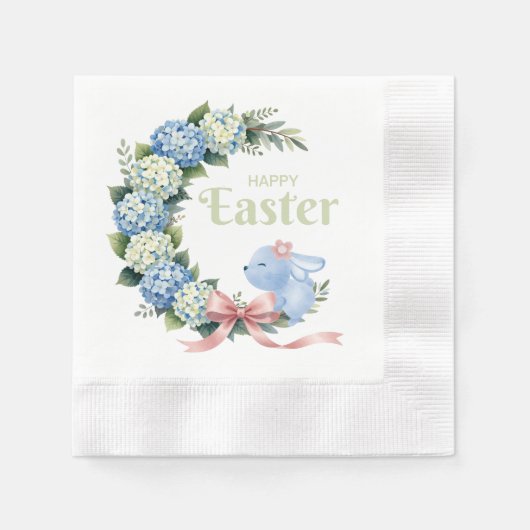 Wasserfarben-Oster-Hortensien-Kranz Süßes Kaninche Serviette (Vorderseite)
