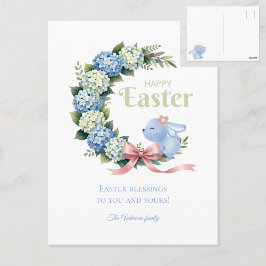 Wasserfarben-Oster-Hortensienkranz Süßes Kaninchen Postkarte