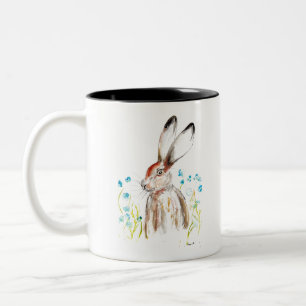 Wasserfarben Osterhase Hase Tier Blaue Blumen Zweifarbige Tasse
