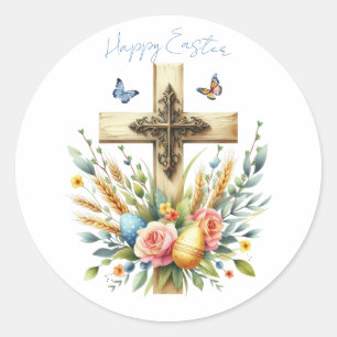 Wasserfarben-Osterkreuz Personalisiert Runder Aufkleber