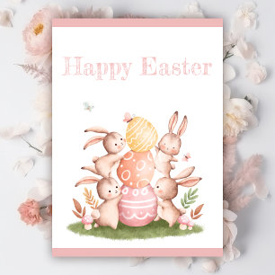 Wasserfarben Ostern süße Hasen mit Eiern  Einladung