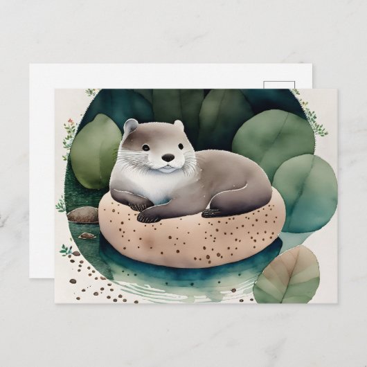 Wasserfarben-Otter, Postüberquerung Postkarte (Vorne/Hinten)
