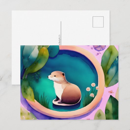 Wasserfarben-Otter, Postüberquerung Postkarte (Vorne/Hinten)