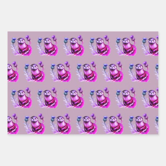 Wasserfarben-Otter und -disteln Geschenkpapier Set (Vorderseite 3)