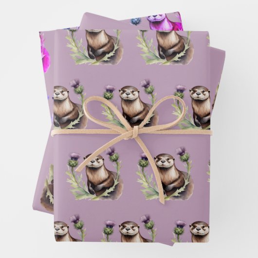 Wasserfarben-Otter und -disteln Geschenkpapier Set (Beispiel)