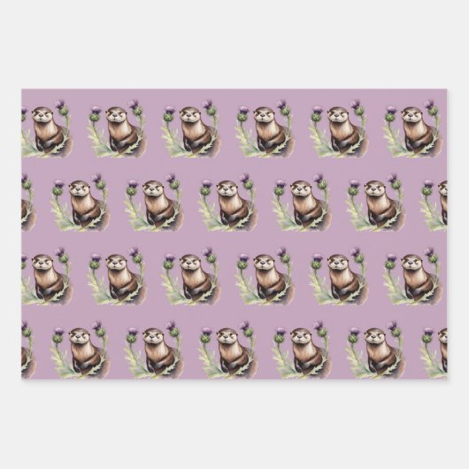 Wasserfarben-Otter und -disteln Geschenkpapier Set (Vorderseite)