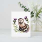 Wasserfarben-Otter und -disteln Postkarte (Stehend Vorderseite)