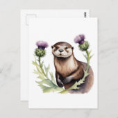 Wasserfarben-Otter und -disteln Postkarte (Vorne/Hinten)