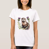 Wasserfarben-Otter und -disteln T-Shirt (Vorderseite)
