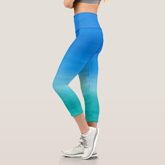 Wasserfarben Ozean Blue Green Summer Themenübung Capri Leggings (Links)