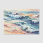 Wasserfarben Ozean Blue Waves Küstendekoupage Seidenpapier (Vorderseite)