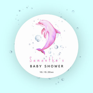 Wasserfarben-Ozean-Delfin-Baby-Party Runder Aufkleber