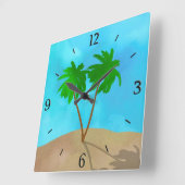 Wasserfarben Palm Tree Beach Collage Quadratische Wanduhr (Winkel)