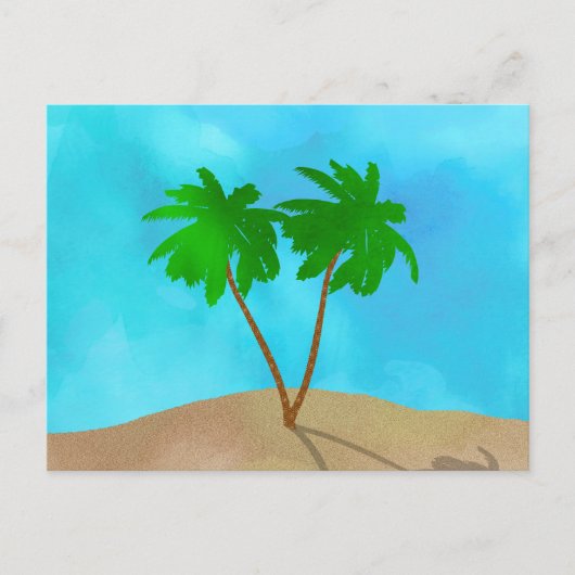 Wasserfarben Palm Tree Beach Szene Collage Postcar Postkarte (Vorderseite)