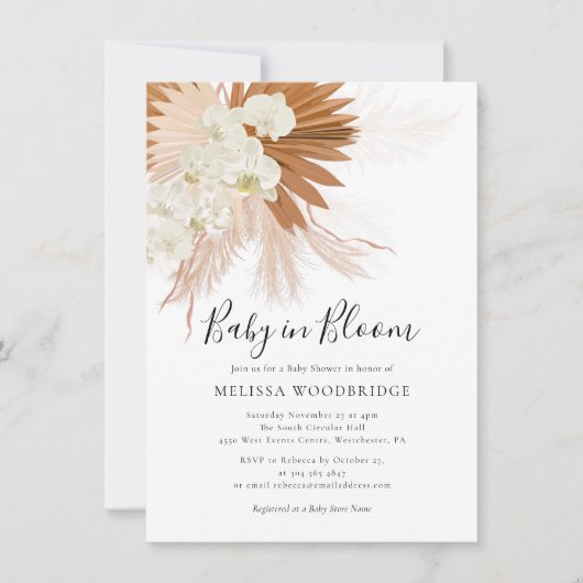 Wasserfarben Pampas Grass Fall Girl Babydusche Einladung (Vorderseite)