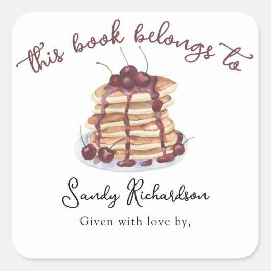 Wasserfarben Pancakes Baby Dusche Buchzeichen Quadratischer Aufkleber (Vorderseite)