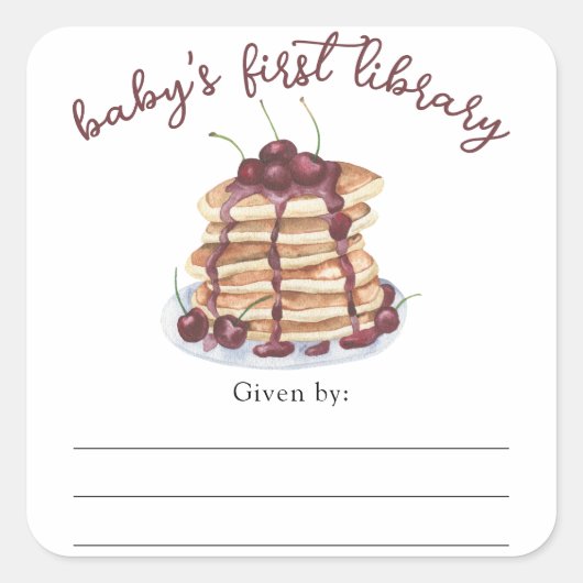 Wasserfarben Pancakes Baby Dusche Buchzeichen Quadratischer Aufkleber (Vorderseite)