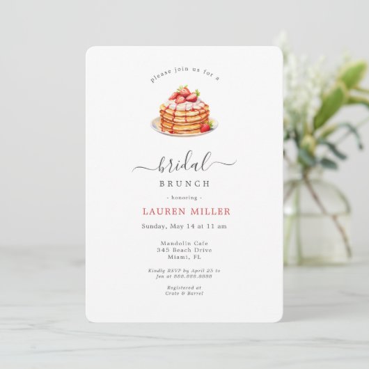 Wasserfarben Pancakes Bridal Brunch Dusche Einladung (Stehend Vorderseite)