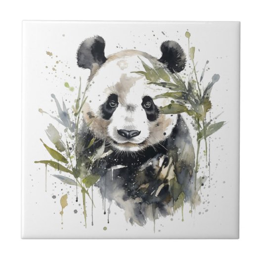 Wasserfarben-Panda-Garten Fliese (Vorderseite)