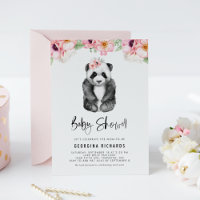 Wasserfarben Panda Pink Anemones Girl Baby Dusche