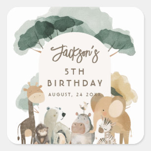 Wasserfarben Party Tiere Foto Geburtstagsparty Quadratischer Aufkleber