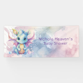 Wasserfarben Pastel Dragon Girl Babydusche Banner