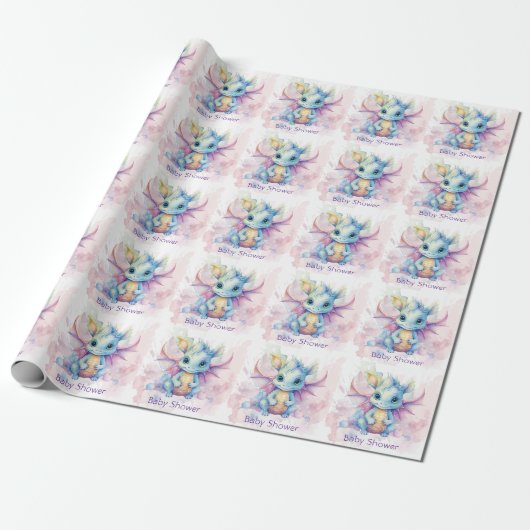 Wasserfarben Pastel Dragon Girl Babydusche Geschenkpapier (Ungerollt)