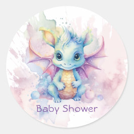 Wasserfarben Pastel Dragon Girl Babydusche Runder Aufkleber