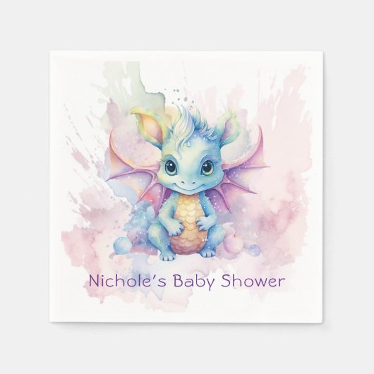 Wasserfarben Pastel Dragon Girl Babydusche Serviette (Vorderseite)