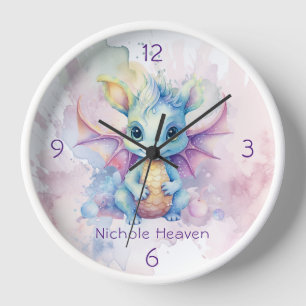 Wasserfarben Pastel Dragon Girl Babyduschgeschenk Uhr