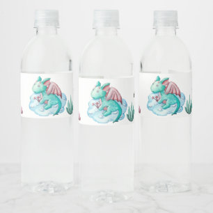 Wasserfarben Pastel Türkis Dragon Babydusche Wasserflaschenetikett