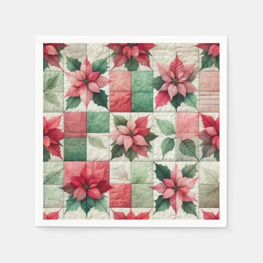 Wasserfarben-Patchwork Poinsettia Dekoupage Napkin Serviette (Vorderseite)