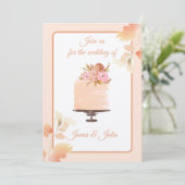 Wasserfarben-Peach-Floral Hochzeitthema Einladung (Stehend Vorderseite)
