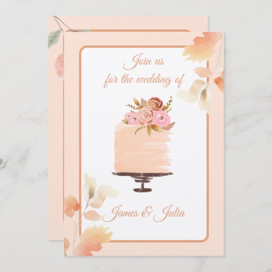 Wasserfarben-Peach-Floral Hochzeitthema Einladung (Vorne/Hinten)