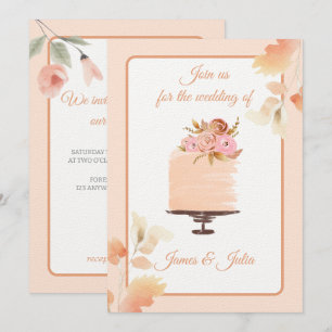 Wasserfarben-Peach-Floral Hochzeitthema Einladung