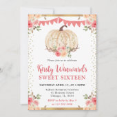 Wasserfarben Peach Floral Pumpkin Fall Sweet 16 Einladung (Vorderseite)