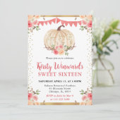 Wasserfarben Peach Floral Pumpkin Fall Sweet 16 Einladung (Stehend Vorderseite)