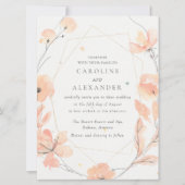 Wasserfarben Peach Floral Speckletone Hochzeit Einladung (Vorderseite)