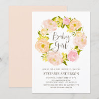 Wasserfarben Peach Peony Wreath Girl Babydusche